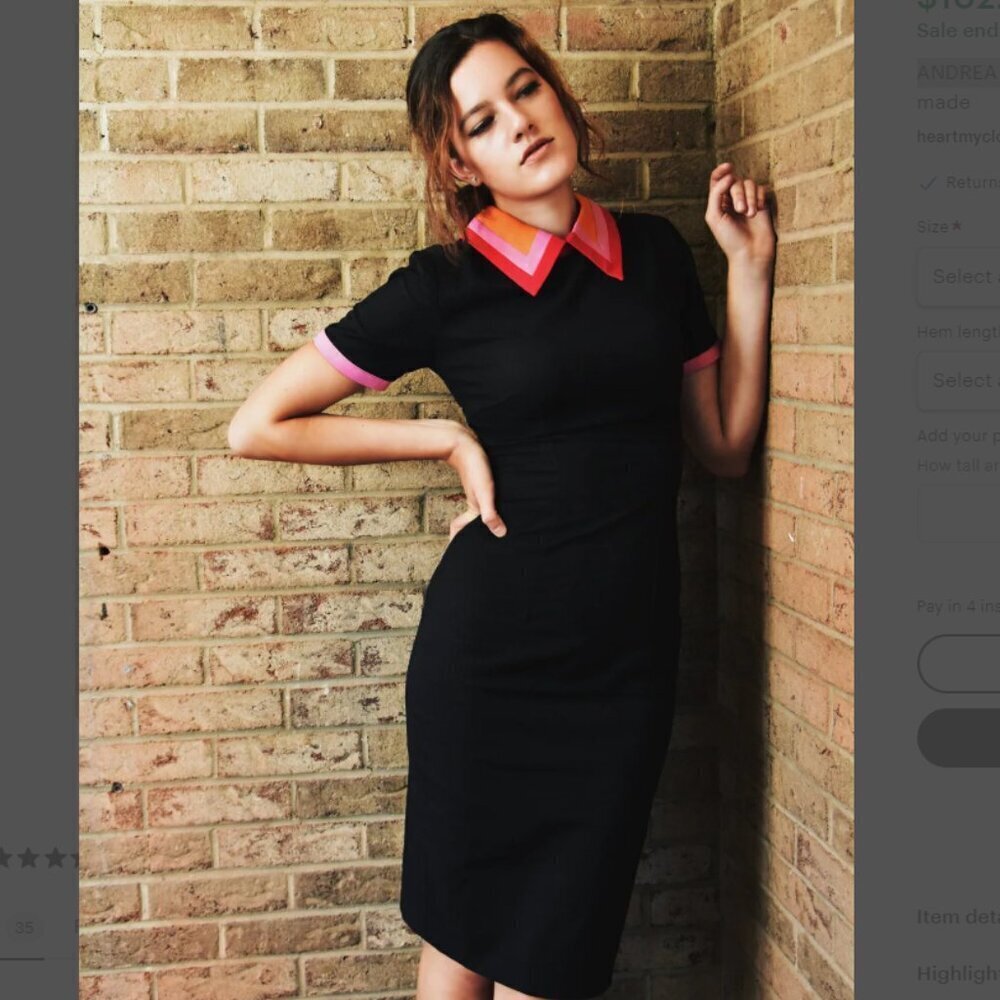 ANDREA pencil vintage dress inspired - Size 4 - black/ pink